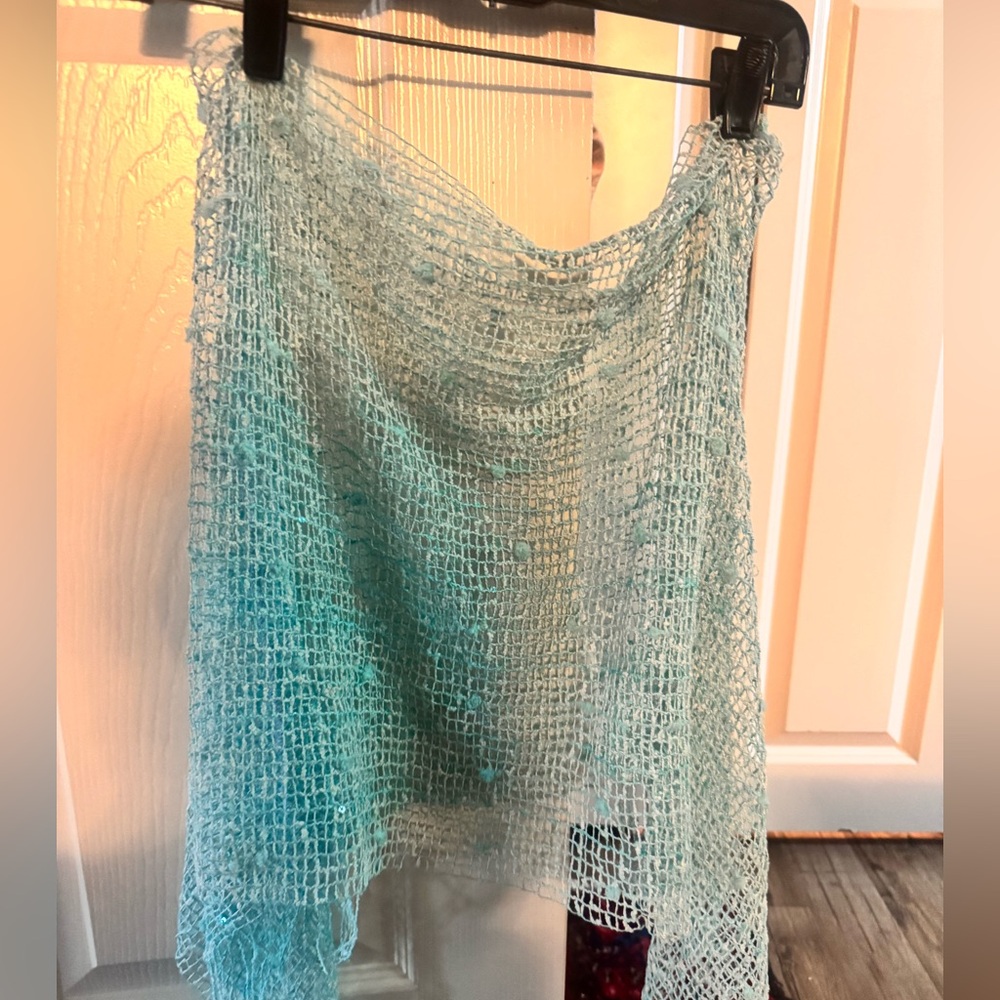 Handmade Blue Mesh Shawl/ poncho